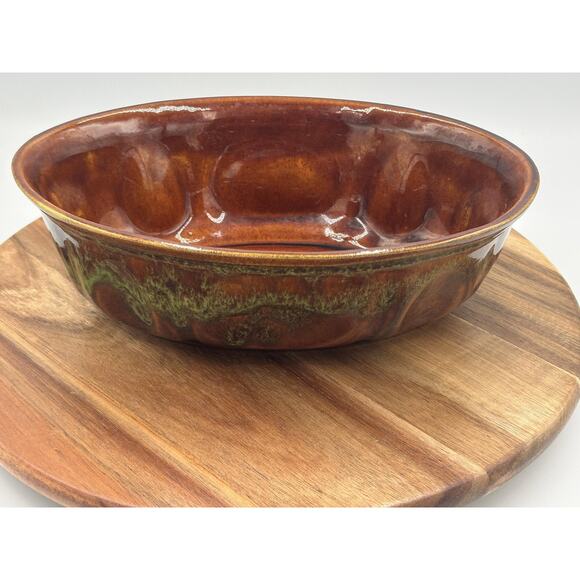 Vintage Haeger Pottery Oval Baking Dish Brown Green Drip Glaze 12" USA Marked - Picture 2 of 13